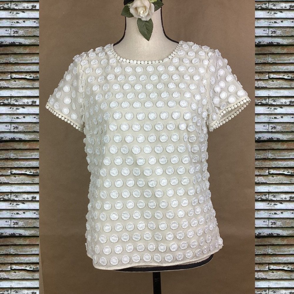 Talbots Cotton Cropped Embroidered Lace Top